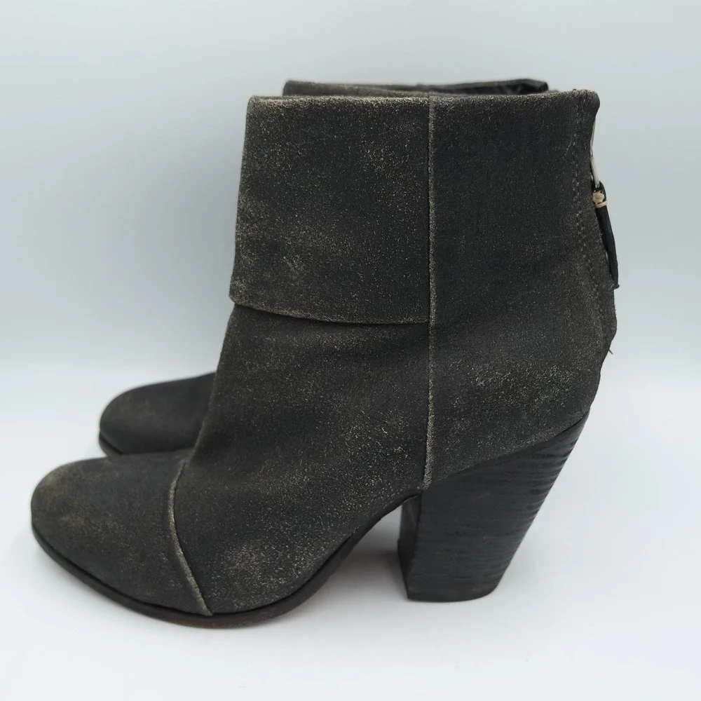 Rag & Bone Newbury Ankle Boots Distressed Black Grey Suede Size 39 US 8.5